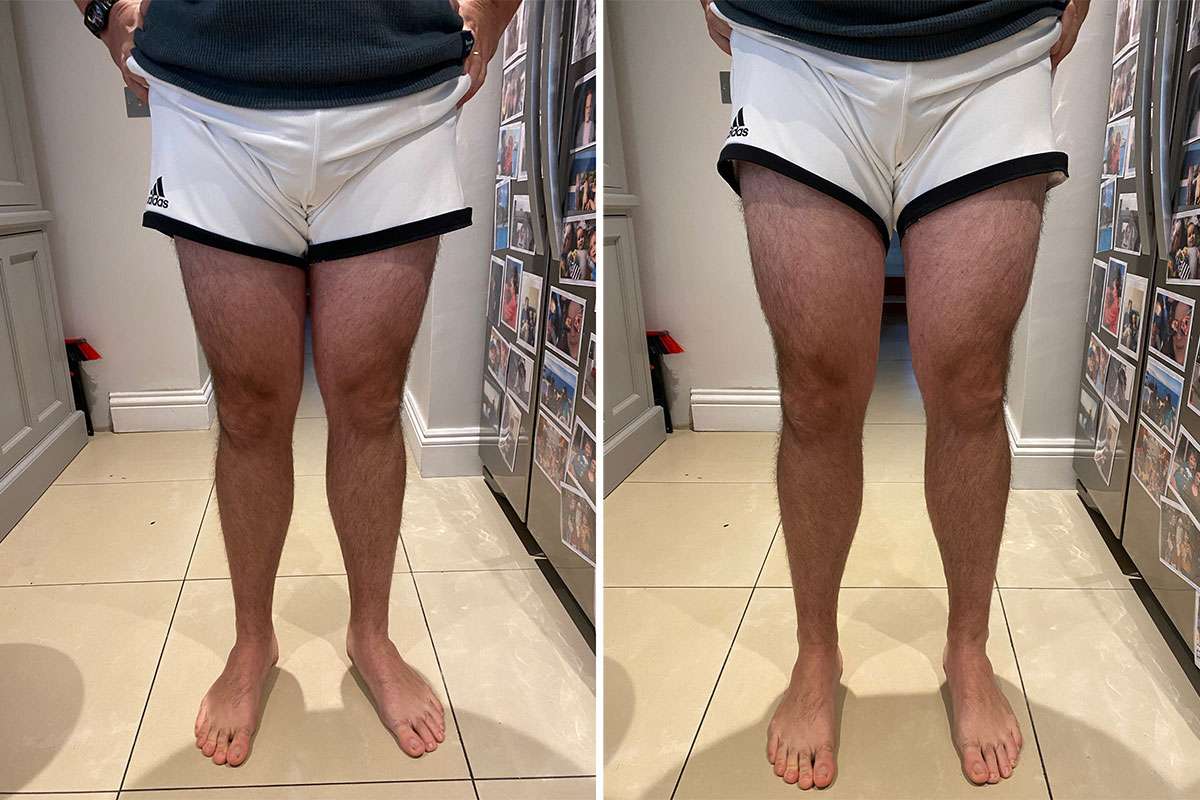 Woman standing with knee relief